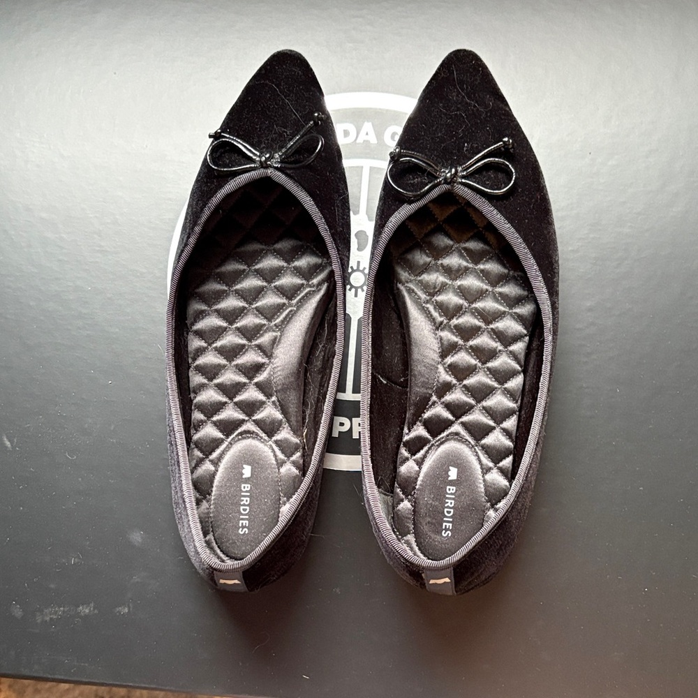 Birdies Black Velvet Loafers with Bow